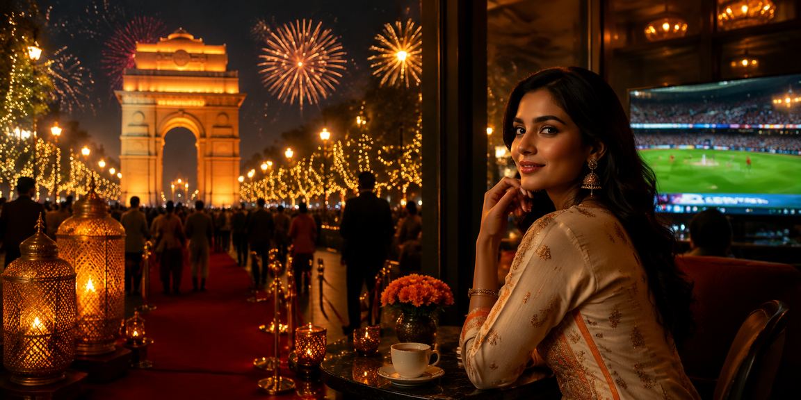 Scenic view of India Gate with entertainment scene in Delhi